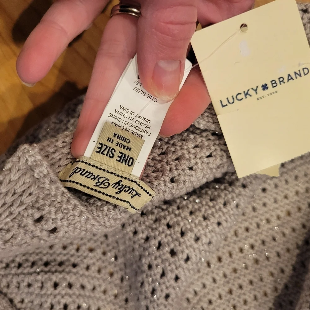 Lucky Brand Gray Sparkle Knit Infinity Scarf New